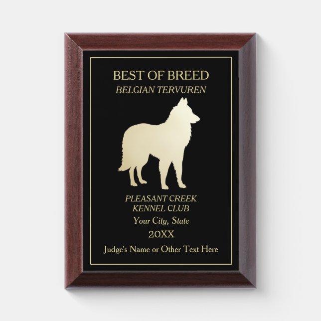 Belgian Tervuren Sheepdog Show Award Plaque (Vertical)