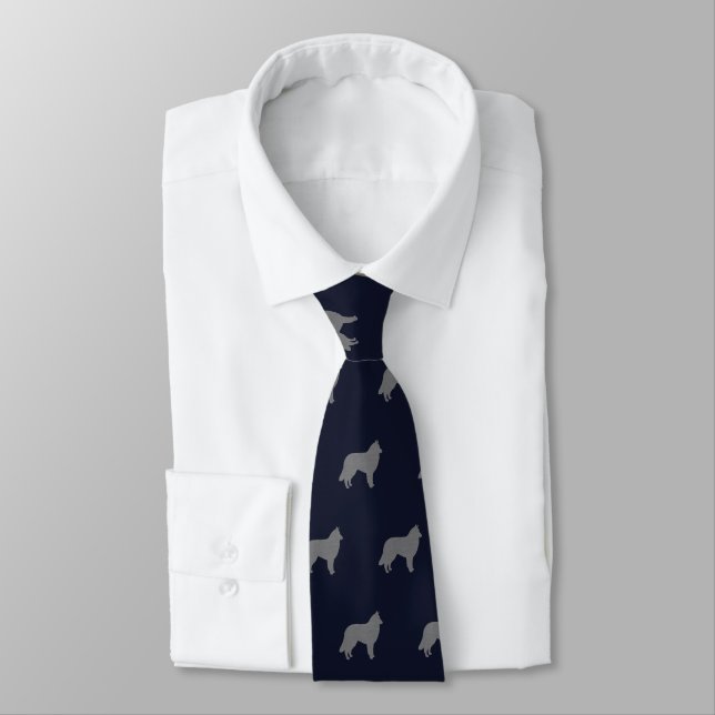 Belgian Tervuren Silhouettes Pattern Blue and Grey Tie (Tied)