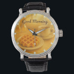 Belgian Waffle & Coffee Watch – Good Morning Vibes<br><div class="desc">Start your day with the perfect timepiece! This charming watch features a cozy Belgian breakfast scene with a golden waffle and steaming cup of coffee, wrapped in warm morning tones. The “Good Morning” message adds a cheerful touch, making it a sweet gift for food lovers, travelers, or anyone who adores...</div>