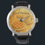Belgian Waffle & Coffee Watch – Good Morning Vibes<br><div class="desc">Start your day with the perfect timepiece! This charming watch features a cozy Belgian breakfast scene with a golden waffle and steaming cup of coffee, wrapped in warm morning tones. The “Good Morning” message adds a cheerful touch, making it a sweet gift for food lovers, travelers, or anyone who adores...</div>