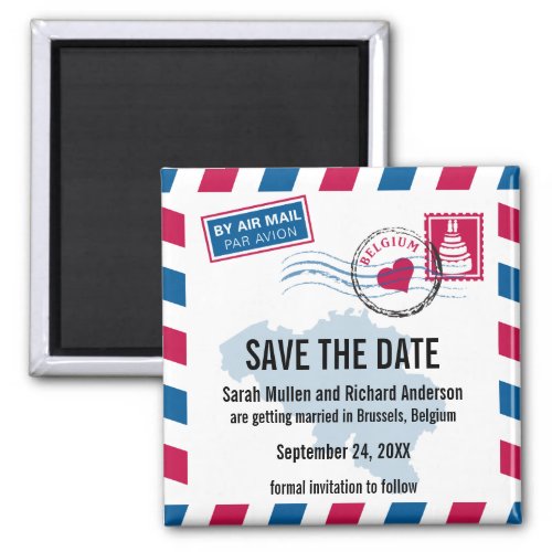 Belgium Air Mail Wedding Save the Date Magnet