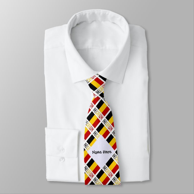 Belgium and Belgian Flag Tiled with Your Name Neck Tie (Tied)