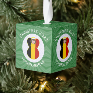 Belgium Angel Flag Christmas Personalized Cube Ornament