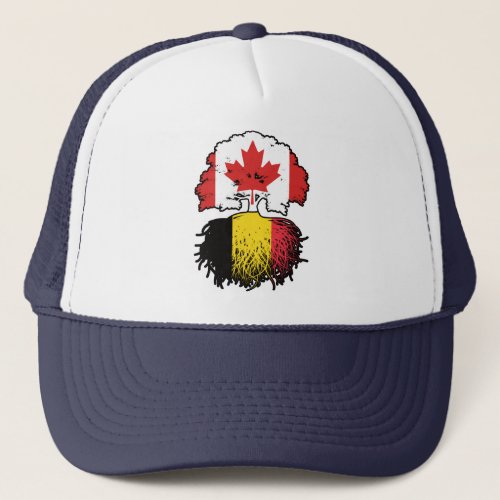 Belgium Belgian Canadian Canada Tree Roots Flag Trucker Hat
