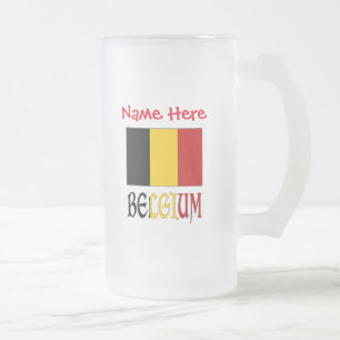 Belgium Belgian Flag Red Personalization  Frosted Glass Beer Mug