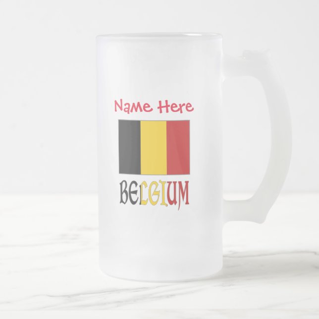 Belgium Belgian Flag Red Personalization  Frosted Glass Beer Mug (Right)