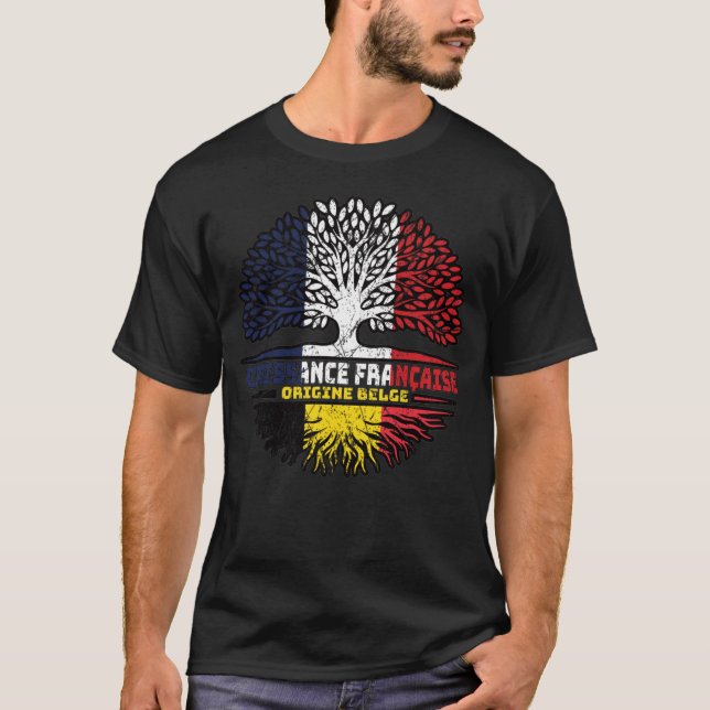 Belgium Belgian French France Tree Roots Flag T-Shirt (Front)
