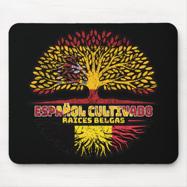 Belgium Belgian Spain Spanish Tree Roots Flag Mouse Pad (Front)