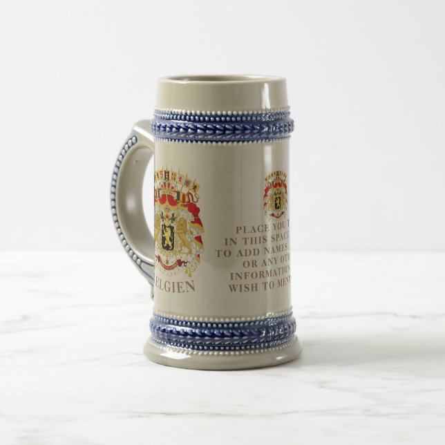Belgium ( BELGIEN) Great Coat of Arms Personalized Beer Stein (Front Left)