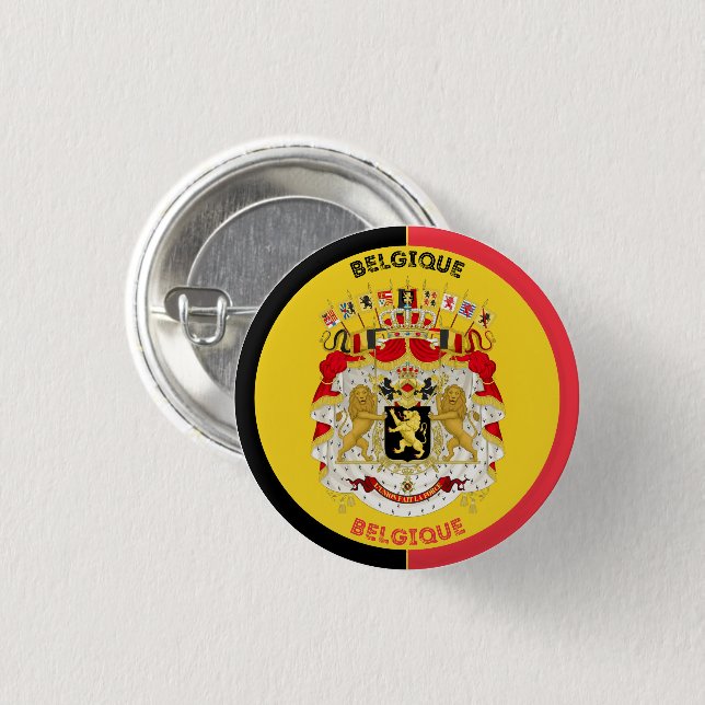 Belgium Belgique Coat of Arms Circle Shape Button (Front & Back)
