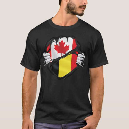 Belgium Canadian Hands Ripped Roots Flag T_Shirt