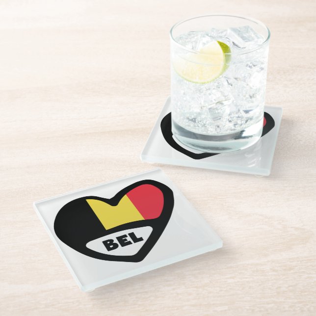 Belgium Country Code Flag Heart BEL Glass Coaster (Angled)
