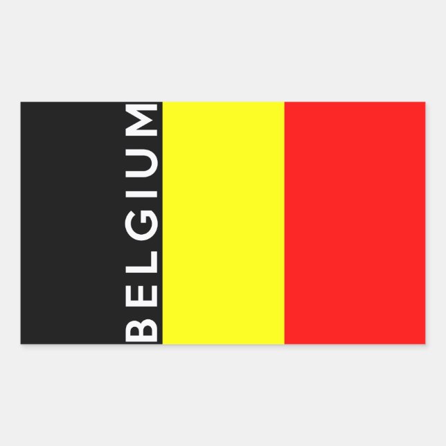 belgium country flag text name rectangular sticker (Front)