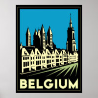 belgium europe art deco retro travel vintage poster