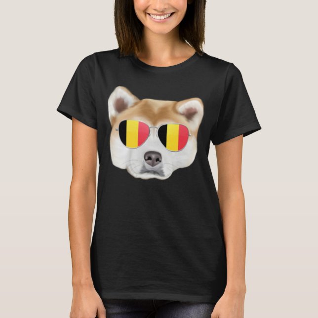 Belgium Flag Akita Dog Belgium Pocket T-Shirt (Front)
