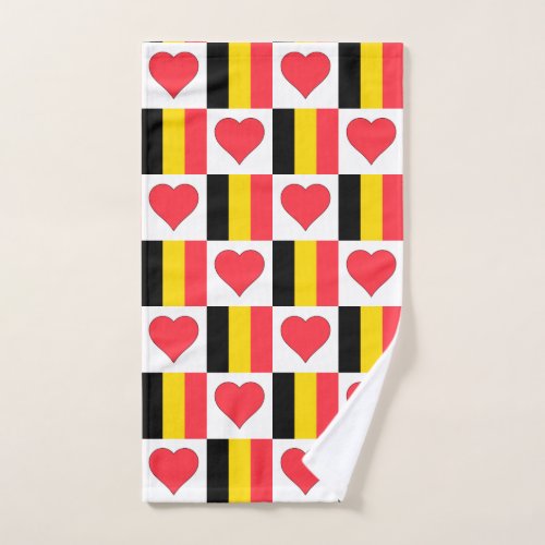 Belgium Flag and Heart Pattern Fun Belgian Pride Hand Towel