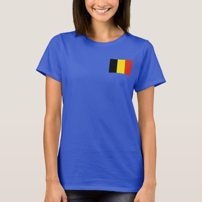 Belgium Flag and Map dk T-Shirt (Front)