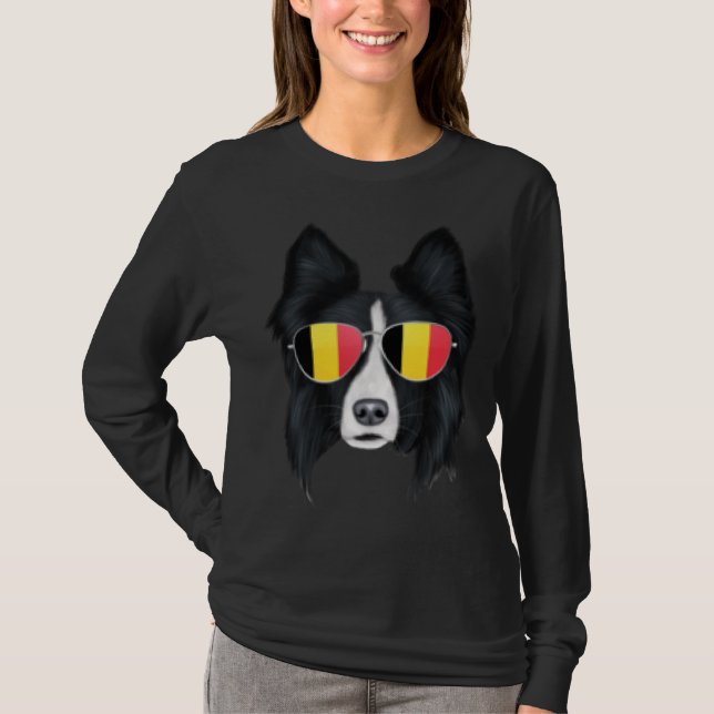 Belgium Flag Border Collie Dog Belgium Pocket T-Shirt (Front)