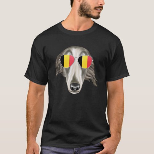 Belgium Flag Borzoi Dog Belgium Pocket T_Shirt