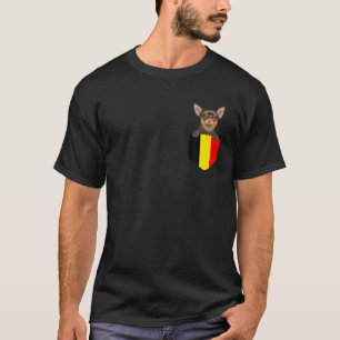 Belgium Flag Brown Chihuahua Dog In Pocket T-Shirt
