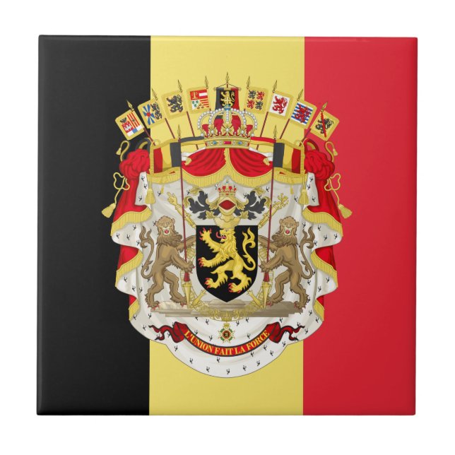 Belgium Flag & COA Ceramic Tile (Front)