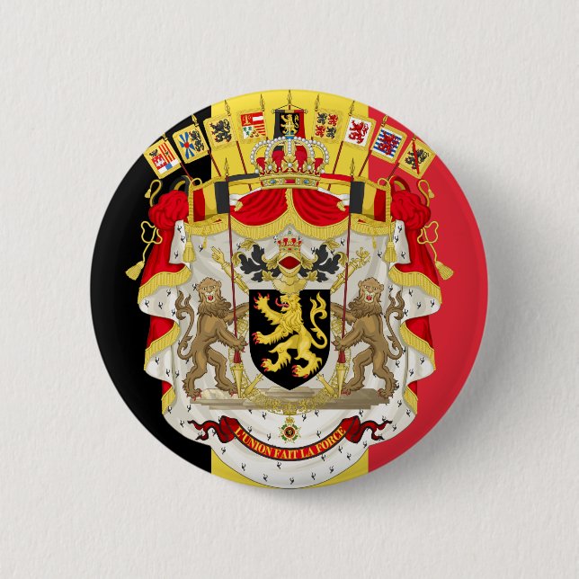 Belgium Flag & COA Pinback Button (Front)