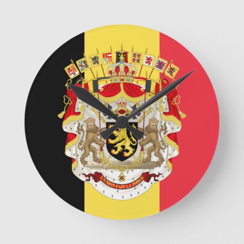 Belgium Flag  COA Round Clock