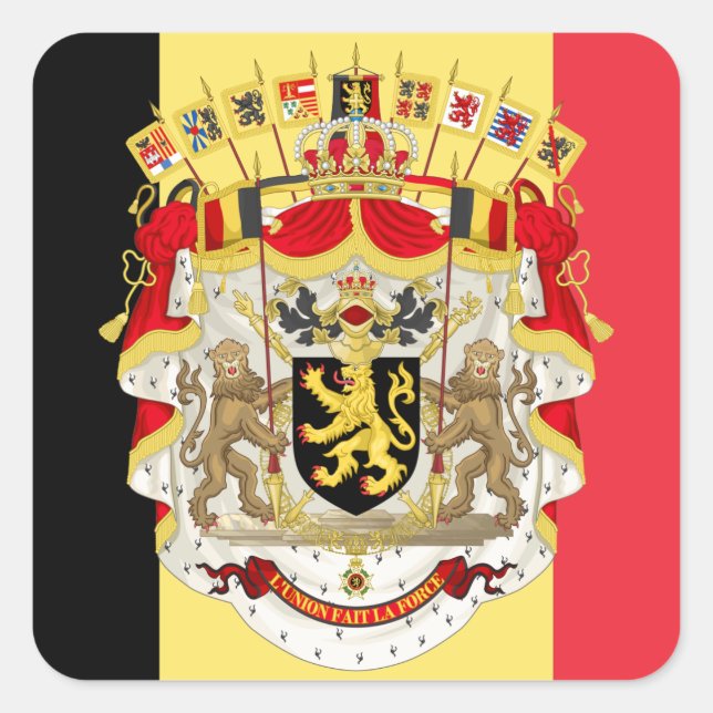 Belgium Flag & COA Square Sticker (Front)