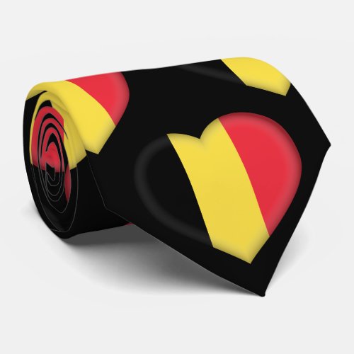 Belgium Flag Colors Heart Pattern Neck Tie