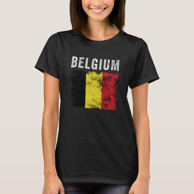 Belgium Flag Distressed Men Women Kids Belgian Fla T-Shirt (Front)