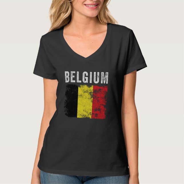 Belgium Flag Distressed Men Women Kids Belgian Fla T-Shirt (Front)