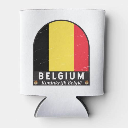 Belgium Flag Emblem Distressed Vintage Can Cooler