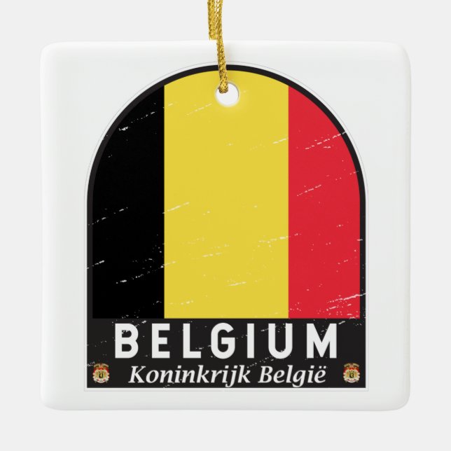 Belgium Flag Emblem Distressed Vintage Ceramic Ornament (Front)
