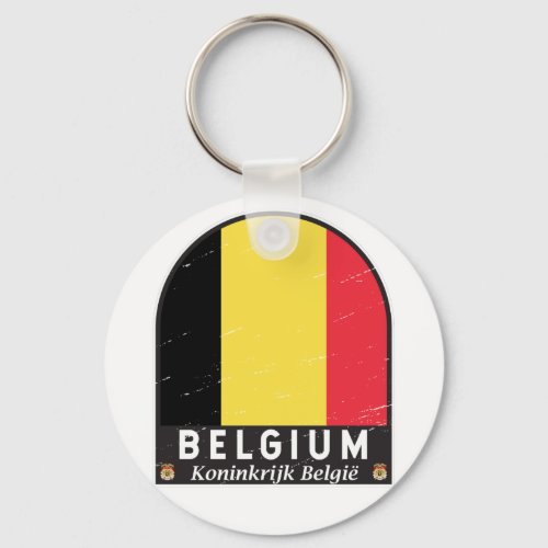 Belgium Flag Emblem Distressed Vintage Keychain