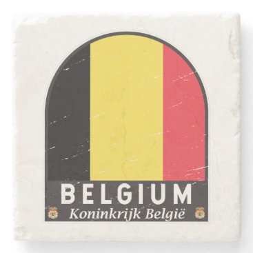 Belgium Flag Emblem Distressed Vintage Stone Coaster