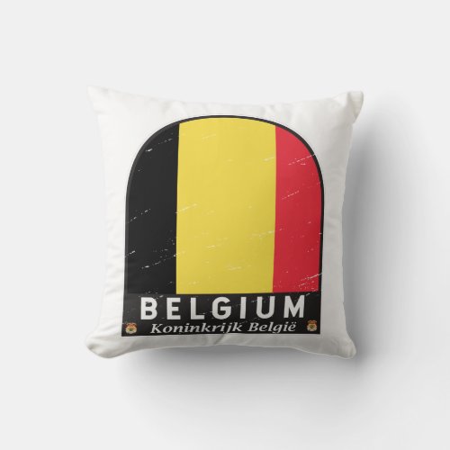 Belgium Flag Emblem Distressed Vintage Throw Pillow