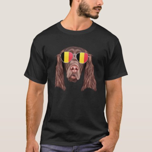 Belgium Flag Field Spaniel Dog Belgium Pocket T_Shirt