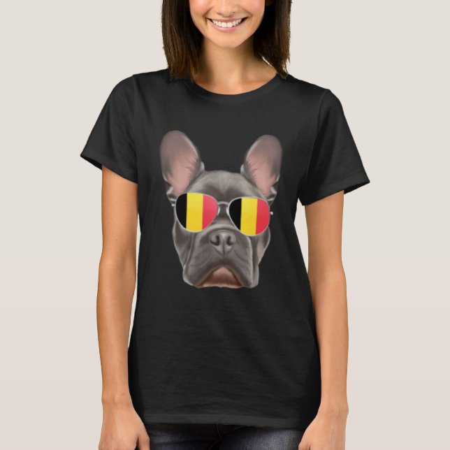 Belgium Flag French Bulldog Dog Belgium Pocket T-Shirt (Front)