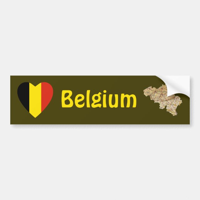 Belgium Flag Heart + Map Bumper Sticker (Front)