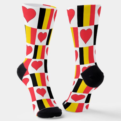 Belgium Flag Heart Pattern Fun Belgian Pride Socks