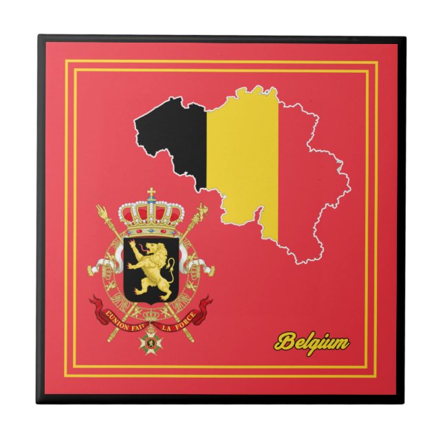Belgium Flag Map & Emblem Tile (Front)