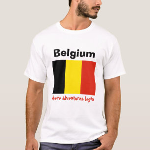 Belgium Flag + Map + Text T-Shirt