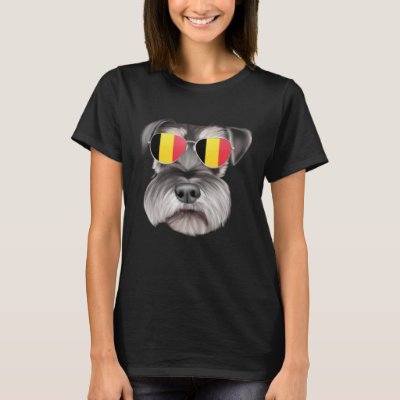 Belgium Flag Miniature Schnauzer Dog Belgium Pocke T-Shirt