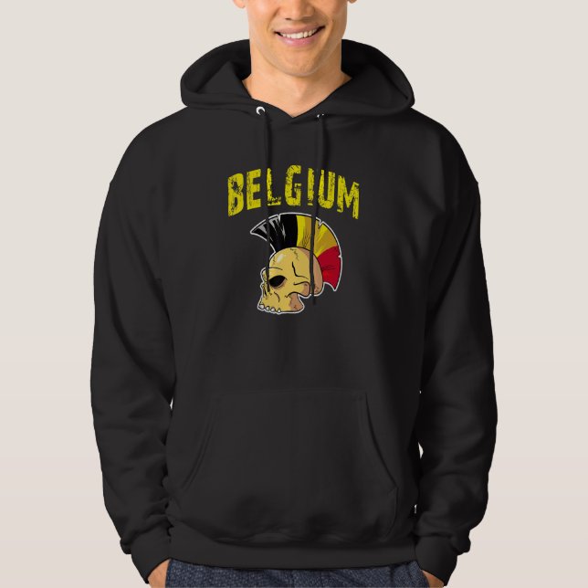 Belgium Flag Mohawk Skull National Team Supporter  Hoodie (Front)