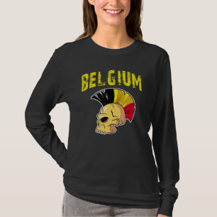 Belgium Flag Mohawk Skull National Team Supporter  T-Shirt