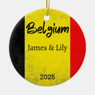 Belgium Flag Ornament, Personalized Belgium Ceramic Ornament