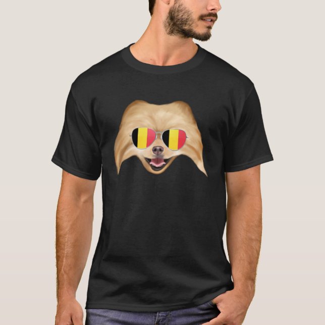 Belgium Flag Pomeranian Dog Belgium Pocket T-Shirt (Front)