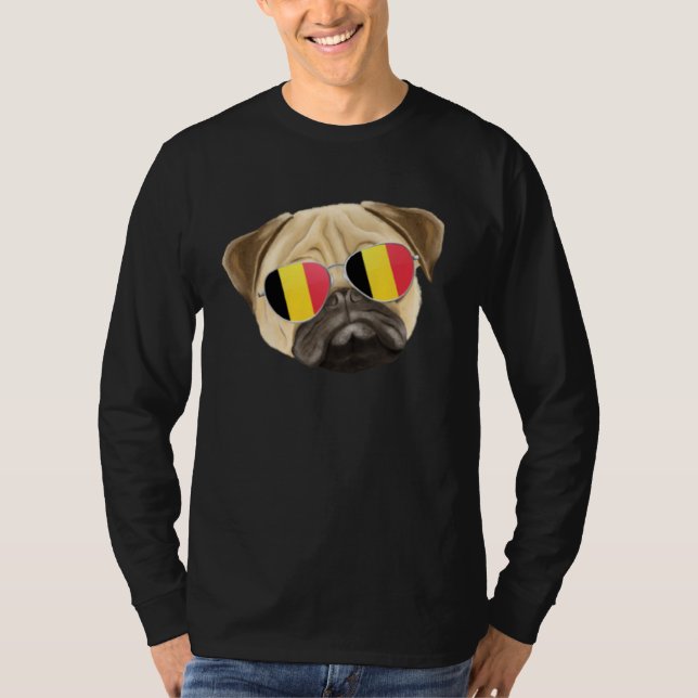 Belgium Flag Pug Dog Belgium Pocket T-Shirt (Front)