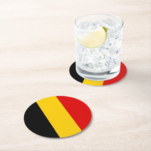 Belgium flag round paper coaster (Insitu)