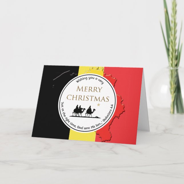 BELGIUM FLAG | Three Wise Men | CHRISTMAS Holiday Card (Front)
